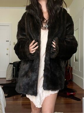 Dark brown faux fur coat with waterproof lining